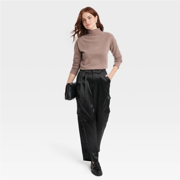 A new day Women's Long Sleeve Mock Turtleneck T-Shirt, Taupe, Size Medium - Picture 3 of 16